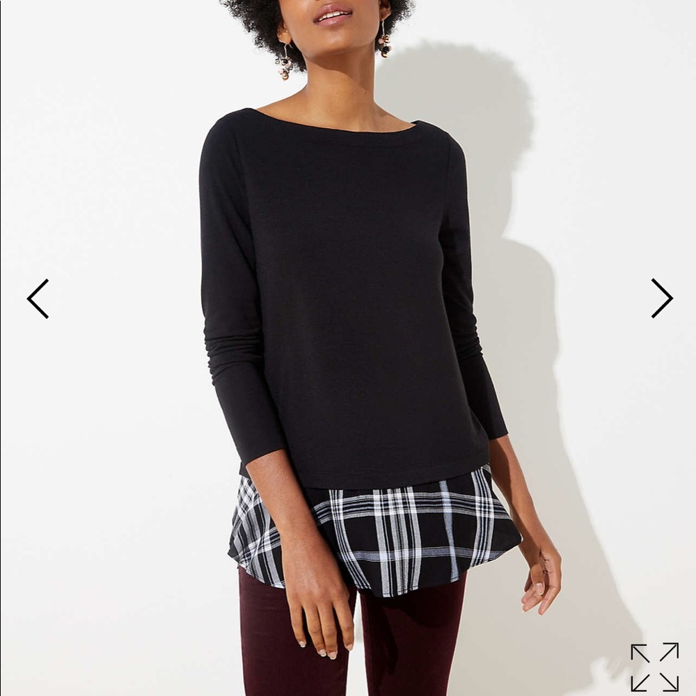 Loft Plaid Mixed Media Sweatshirt